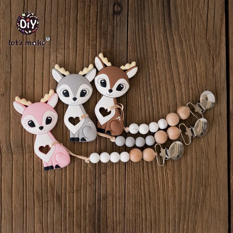 Let's Make Baby Teether силиконовый Sika Deer Соска-пустышка зажим BPA Бесплатно Силиконовый Прорезыватель Детские принадлежности для кормления зажимы для пустышки