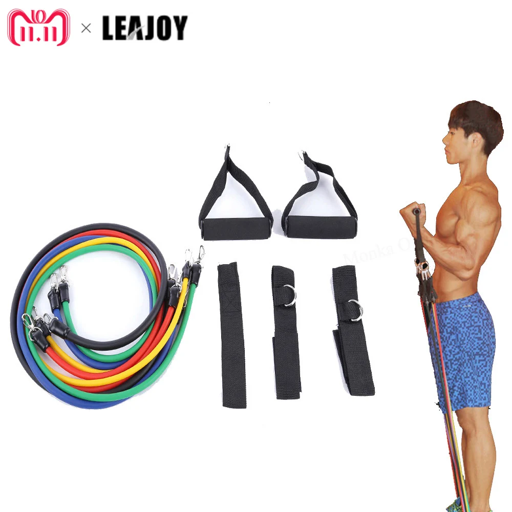 

LEAJOY 11pcs/set Latex Tubing Expanders Exercise Tubes Strength Resistance Bands Pull Rope Pilates Fitness Equipment