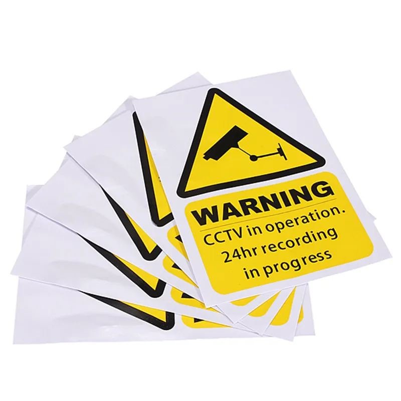 

5pcs A Lot New Arrival High-end 5pcs Yellow Window Warning Stickers Signs Decal CCTV In Operation 100mm x 150mm