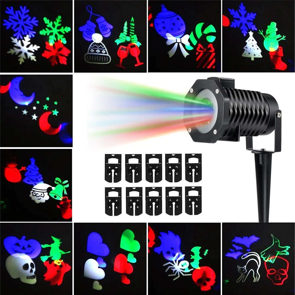

Outdoor Christmas Projector Lights Multicolor Rotating Led Light Projection Waterproof Snowflake Spotlight-10pcs Pattern