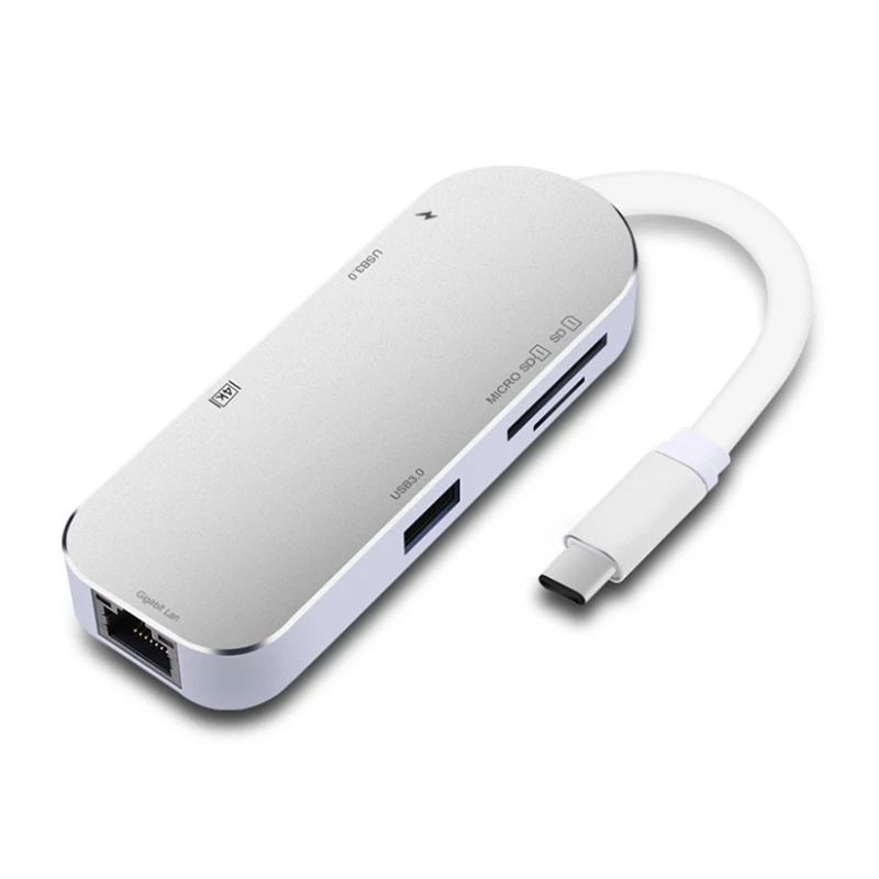 

Type C To Ethernet Rj45 1000Mbps Hdmi 4K Otg Tf Sd Card Reader Usb3.0 Hub Converter With Pd Type C Charger Adapter