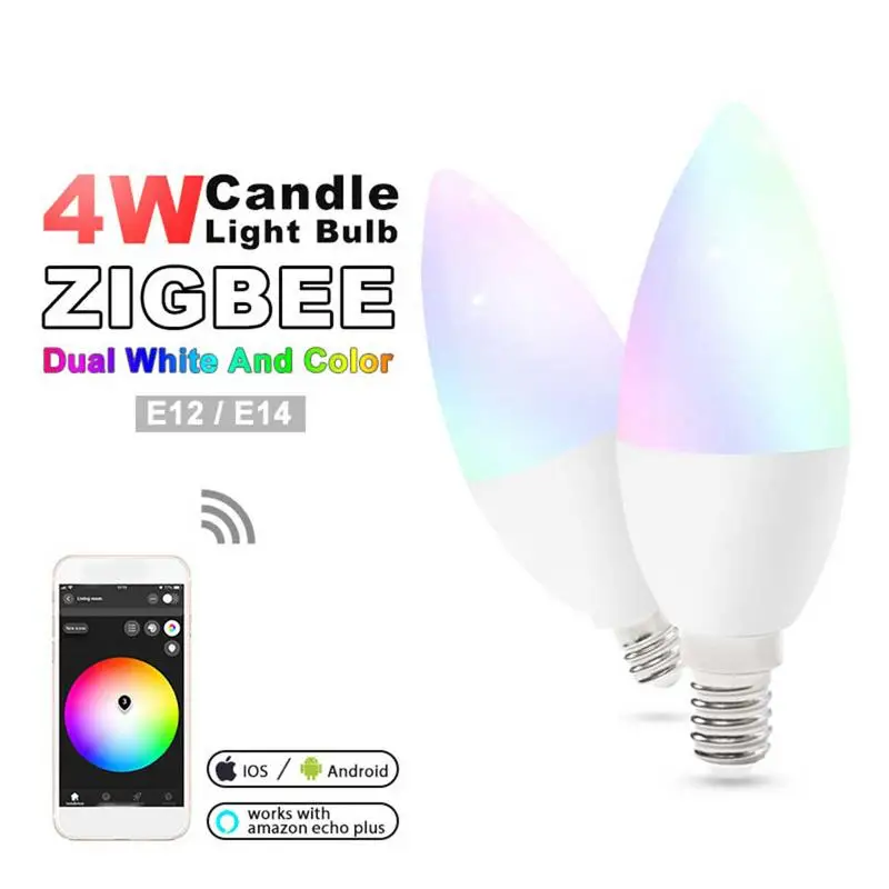 

LAIDEYI Zigbee ZLL Led 4W Candle Light Bulb rgb/rgbw/rgbww/cw Smart APP control AC100-240V E12/E14 wotk with amazon echo plus