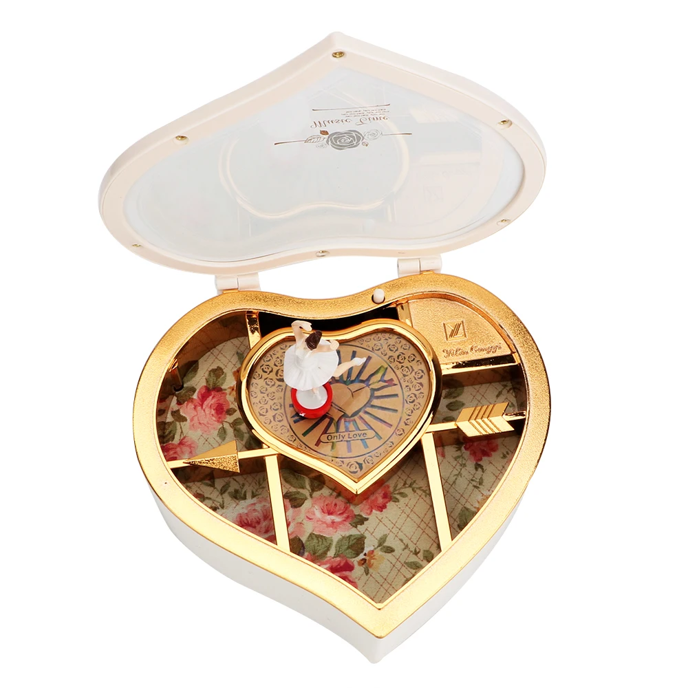 Caja de música de bailarina en forma de corazón decoración del hogar regalo de navidad regalo de año nuevo regalo de cumpleaños cajas de música de manivela de mano