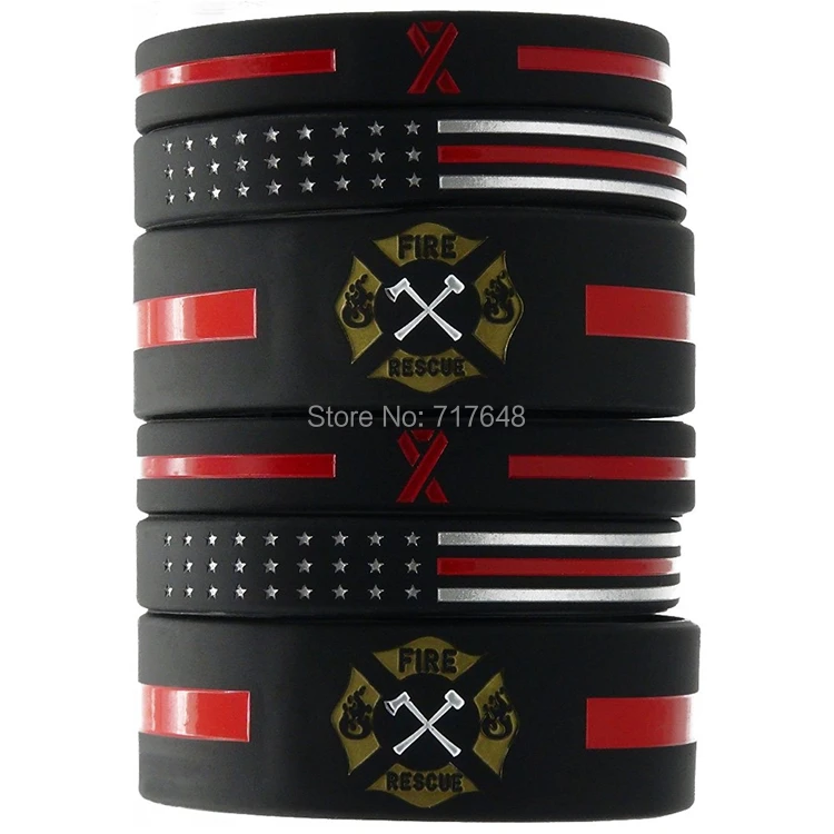 

100pcs Firefighters' Thin Red Line flag wristband silicone bracelets free shipping by ePacket A