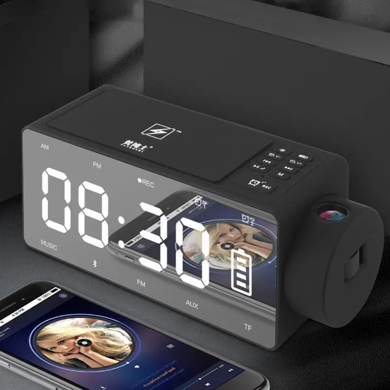 Проекционные цифровые часы с беспроводной зарядкой Bluetooth динамик светодиодный
