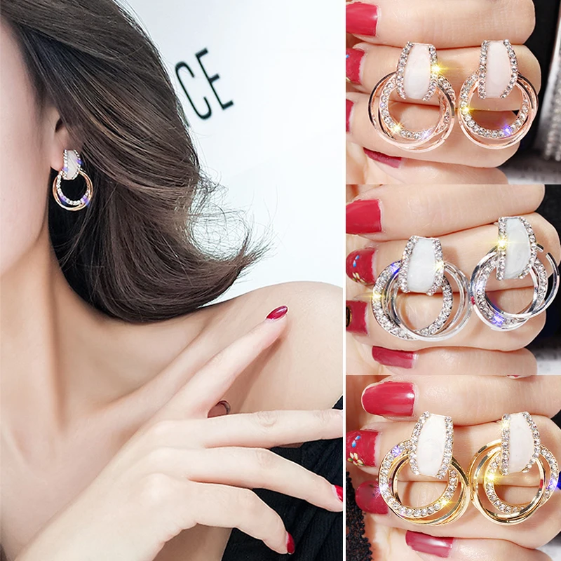 

Unique Circle Water Drop Silver Golden 1Pair Personality Rose Golden Drop Earring Classic Gifts Acrylic Beautiful