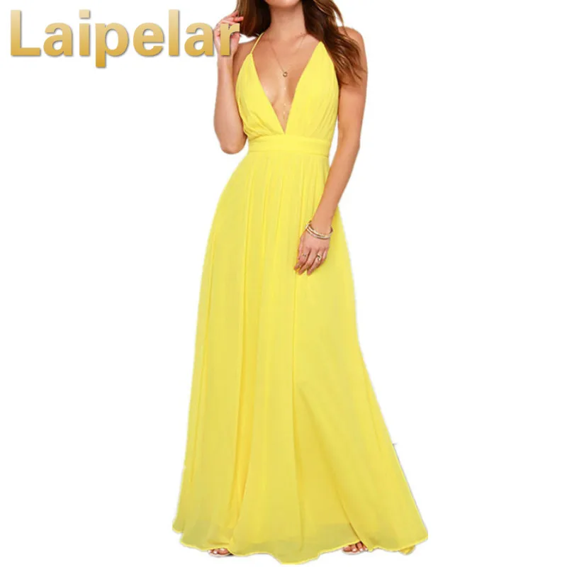 

Laipelar 2019 Summer Off Shoulder Sexy Deep V Neck Beach Dress Women Strap Backless Maxi Long Evening Party Dresses Vestidos
