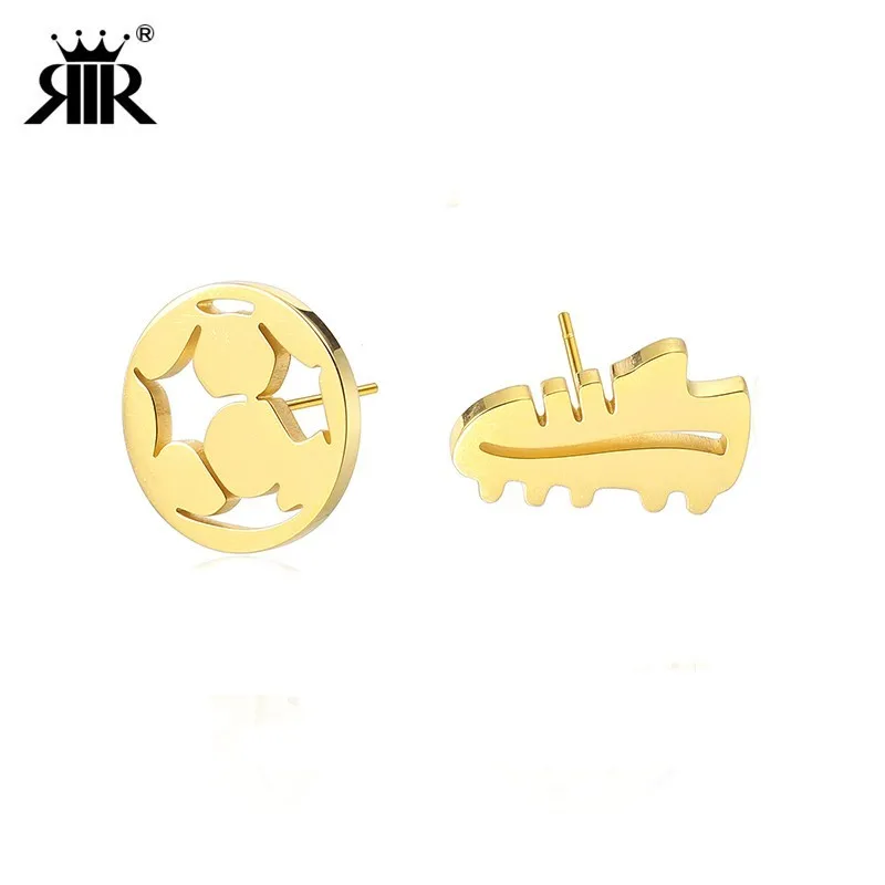 

RIR Stainless Steel Gold Silver Soccer Stud Earrings Football Jewelry Minimalist Sports Gifts For Men Women