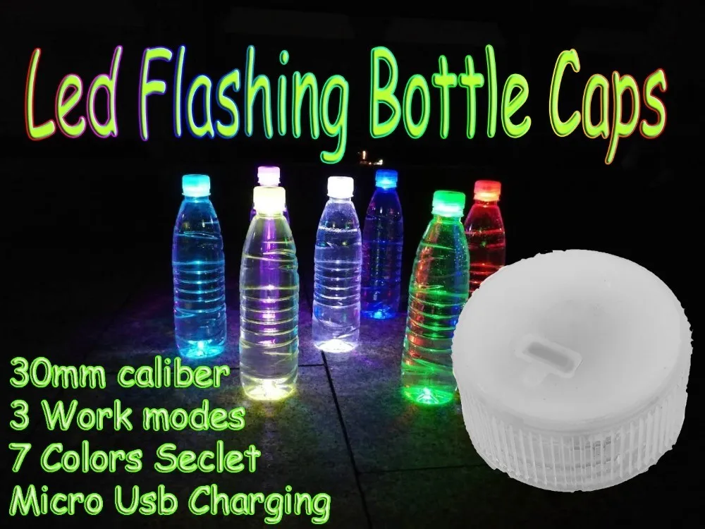 

Multipurpose 30mm in Diameter Colorful LED Flashing Bottle Cap Micro USB Charging Bottle Cap Used for Night light, Party ,trip