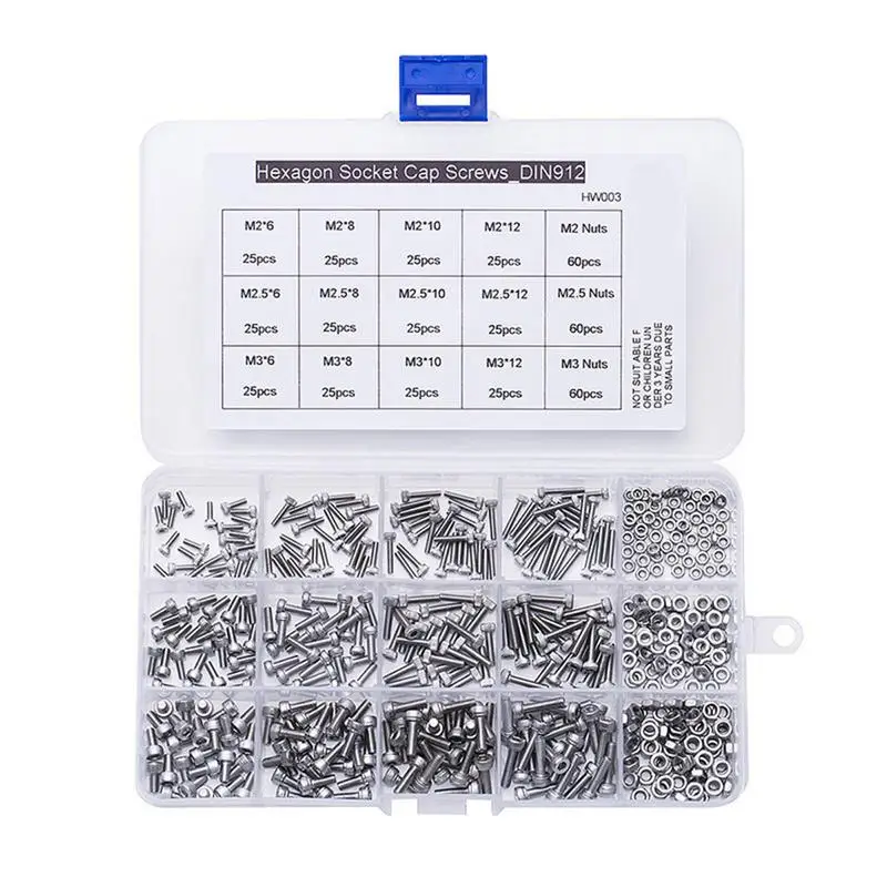 

480Pcs/Set M2 M2.5 M3 DIN7991 Hexagonal Countersunk Screws Flat Head Screw Bolt Screw Hex Socket Bolt Assortment Kit