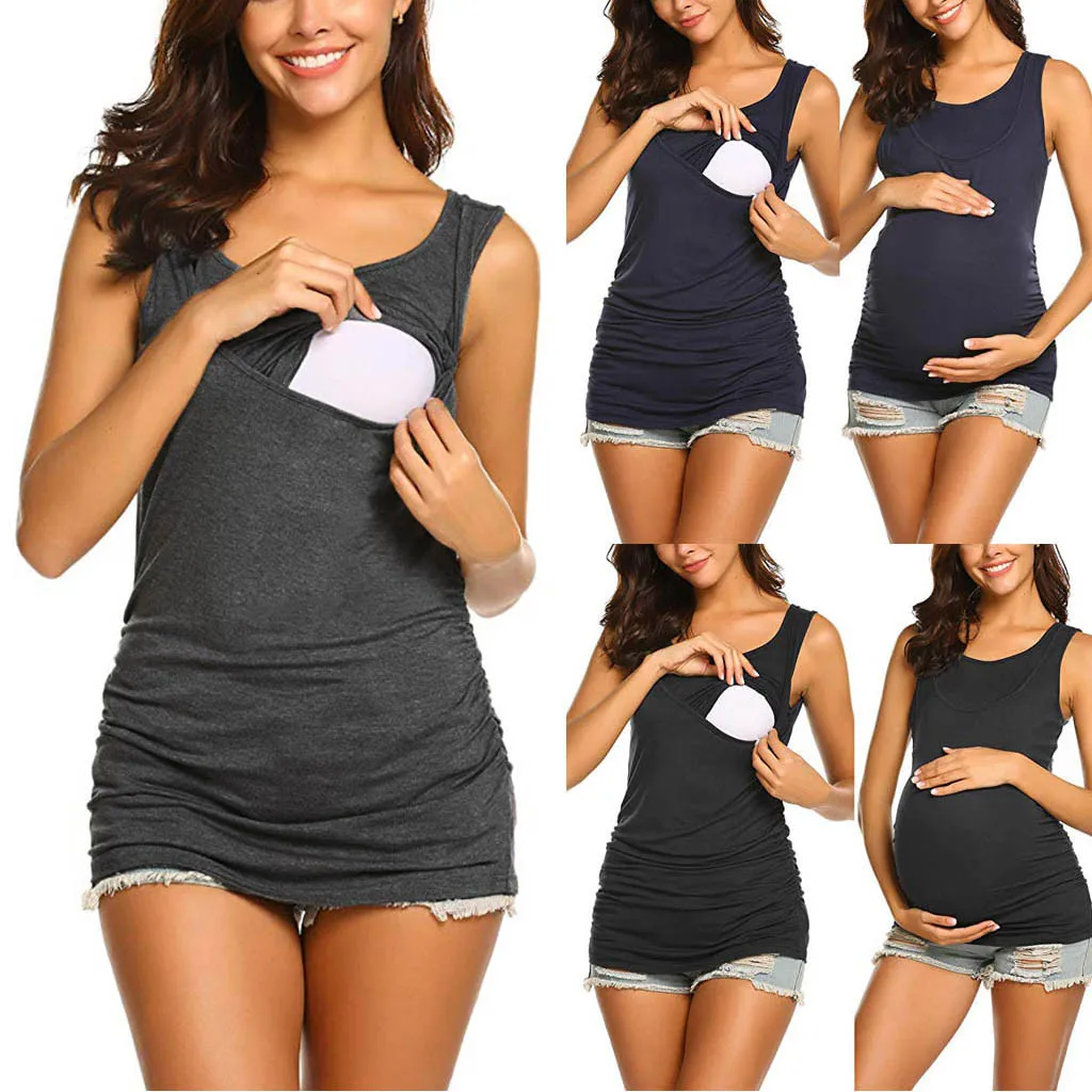 MUQGEW maternity clothes breastfeeding clothes Maternity Nursing Women Sleeveless Shirt Double Layer Breastfeeding Tops nursing