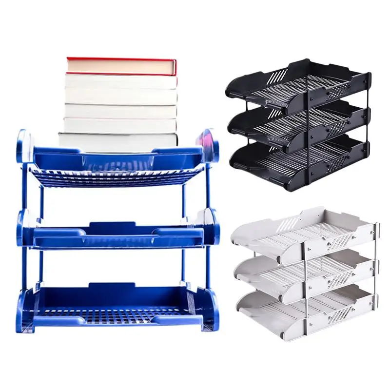 

Desk Organizer 3 Trays File Holder Office Home Photograp Shelf File Book Shelf Letter Paper Document Desktop Office Accessory