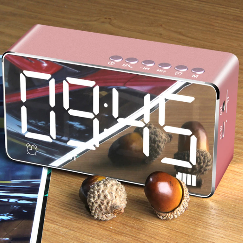

Multifunction Led Livingroom Alarm Clock Portable Bt Wireless Mini Subwoofer Speaker Mirror Function Black/red/pink