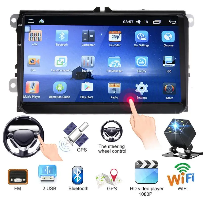 

9inch Android 6.0 Multimedia WIFI Radio GPS HD Reversing Video Phone Control Steering Wheel FM European Map For Volkswagen