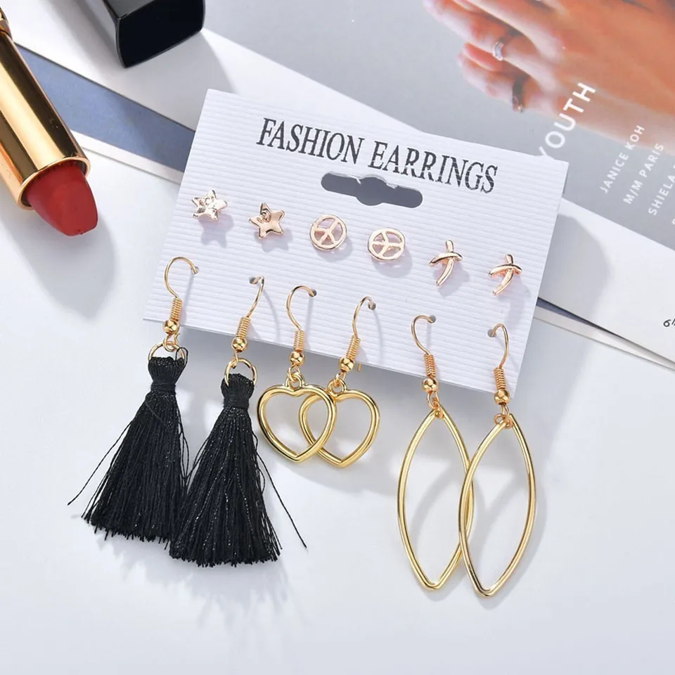 

6 Pairs/Set Trendy Women Geometric Drop Earrings Handmade High Quality Earrings Great Wedding Earrings Sets Jewelry