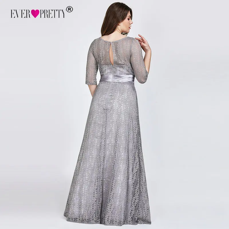 Платья для выпускного вечера размера плюс Ever Pretty Sexy A-Line Lace Half Sleeve Серые Вечерние платья зимние длинные платья