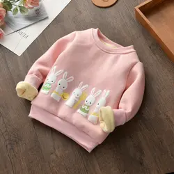 Одежда для маленьких девочек, толстовка с капюшоном, Вельветовая теплая одежда с длинными рукавами и принтом кролика, новинка 2018 года