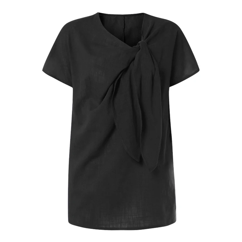 2019 Summer Vintage Ribbon Blouses Women O-Neck Short Sleeve Linen Shirt Female Casual Solid Loose Tops Plus Size 4XL 5XL 6XL 2019 Summer Vintage Ribbon Blouses Women O-Neck Short Sleeve Linen Shirt Female Casual Solid Loose Tops Plus Size 4XL 5XL 6XL