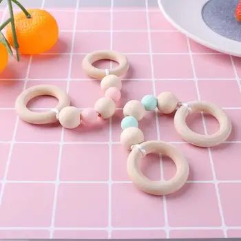 

Wooden Toys Teether Ring Chain for Infant Nursing Silicone Wood Beads Teething Tooth Training Accessories Baby Care Accessories
