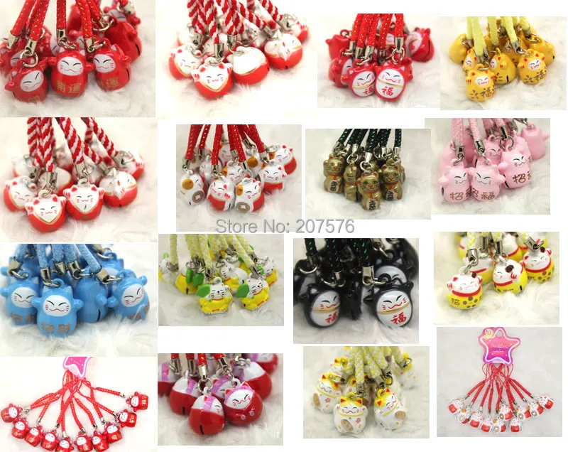

Wholeslae 1000pcs Mini cartoon mix Lucky Cat Shape Chain Cute Mobile Phone Charm Strap bell Cell Phone Pendant Fashion #0504