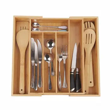 

Retractable Multi-Functional Bamboo Storage Box Cutlery Tray Bamboo Drawer Organizer Practical Groceries Storage Box