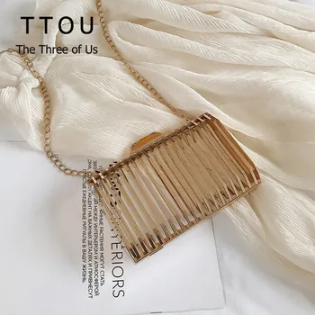 

TTOU 2019 Hollow Metal Women Shoulder Bag Champagne Clutch Evening Ladies Luxury Wedding Party Crossbody Bag Handbag