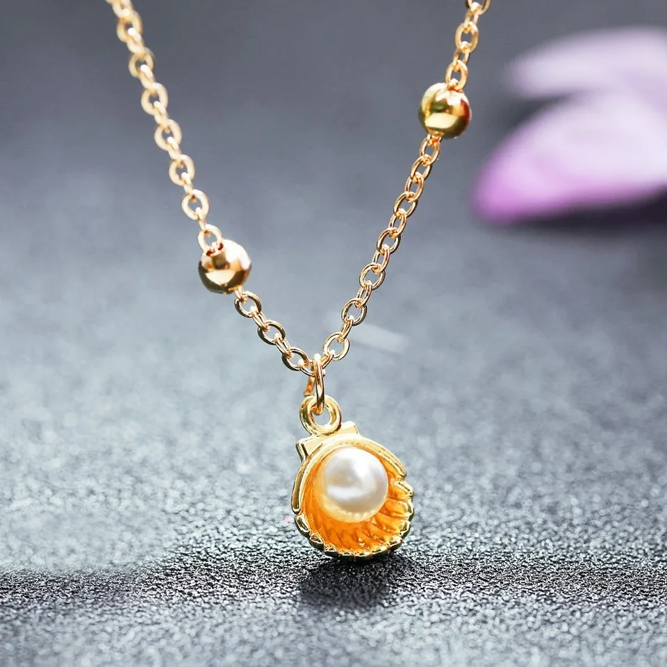 

YANGQI 2019 New Shell With Big Pearl Pendant Necklace With Rhinestone Decorated For Women Trendy Lucky Animal Jewelry Female
