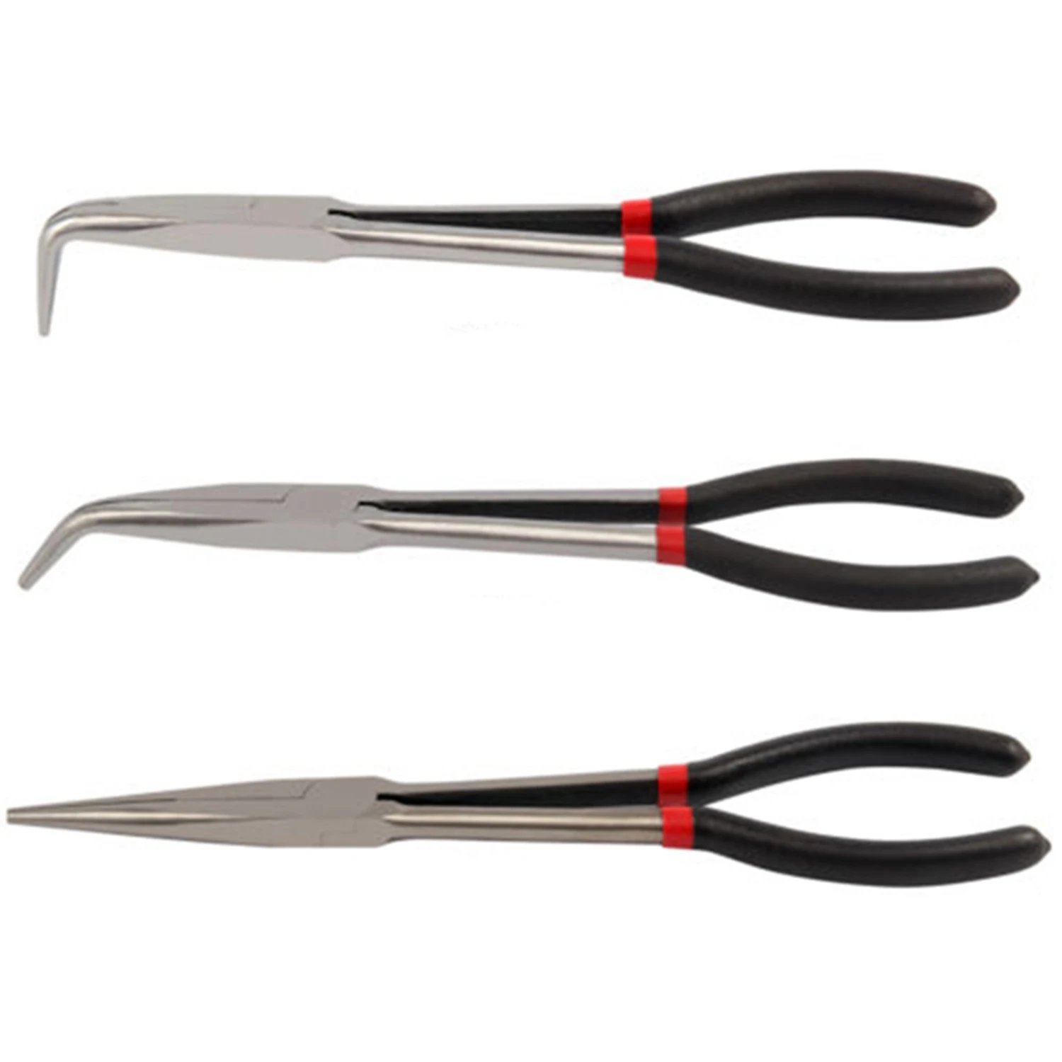 

FUNN-3Pcs Multifunctional Steel 11 Inch Long Needle Nose Pliers Curved Nose Pliers Auto Repair Tools