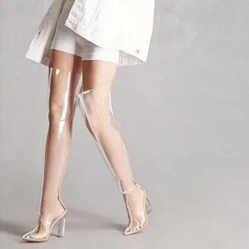 

Moraima snc 2019 spring and autumn explosion models new thick with pointed transparent pvc over the knee long boots