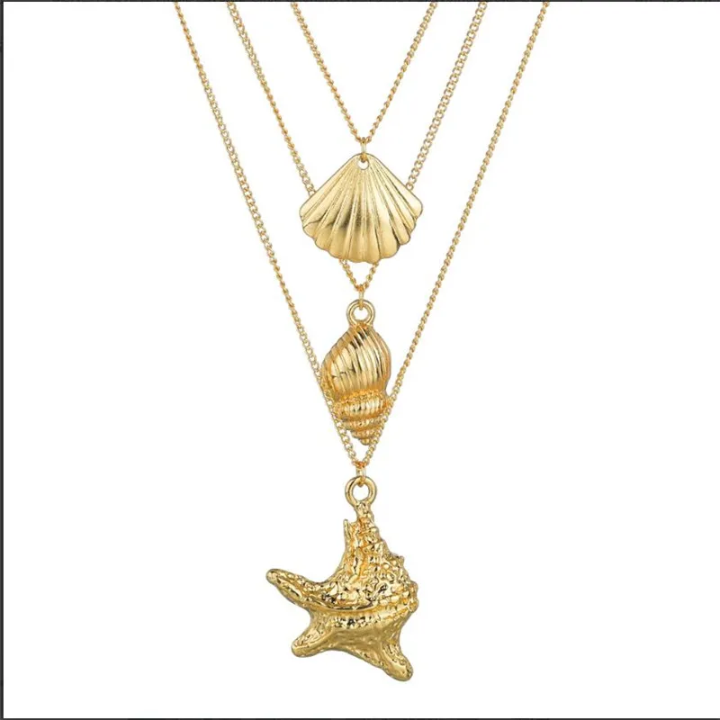 GEREIT 2019 ZA Multi Layered Shell Chokers Necklaces For Women Boho Statement Gold Color Chain Long Necklace Jewelry Accessories | Украшения