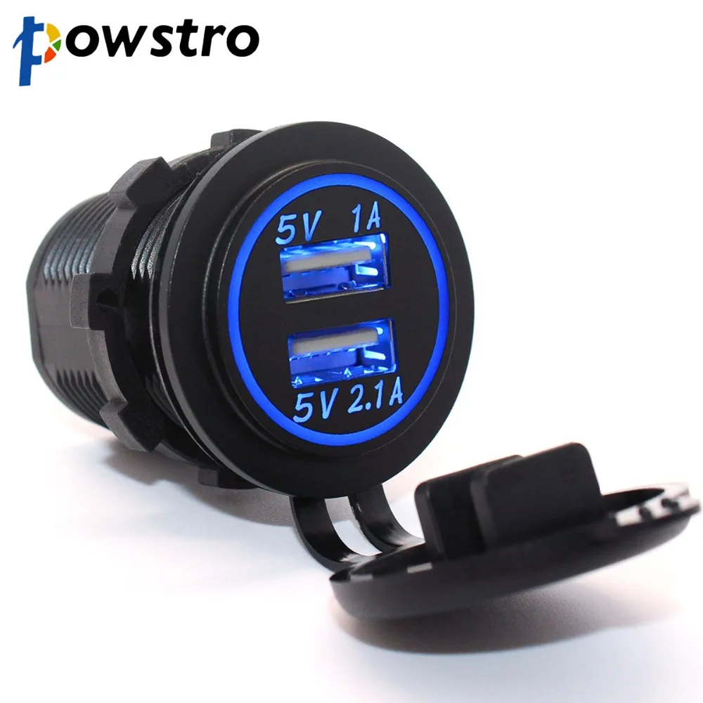

Dual USB Port Car Charger Waterproof Motorcycle Car Truck Boat Charger Adapter 5V 3.1A Cigarette Lighter Socket Plug LED Light