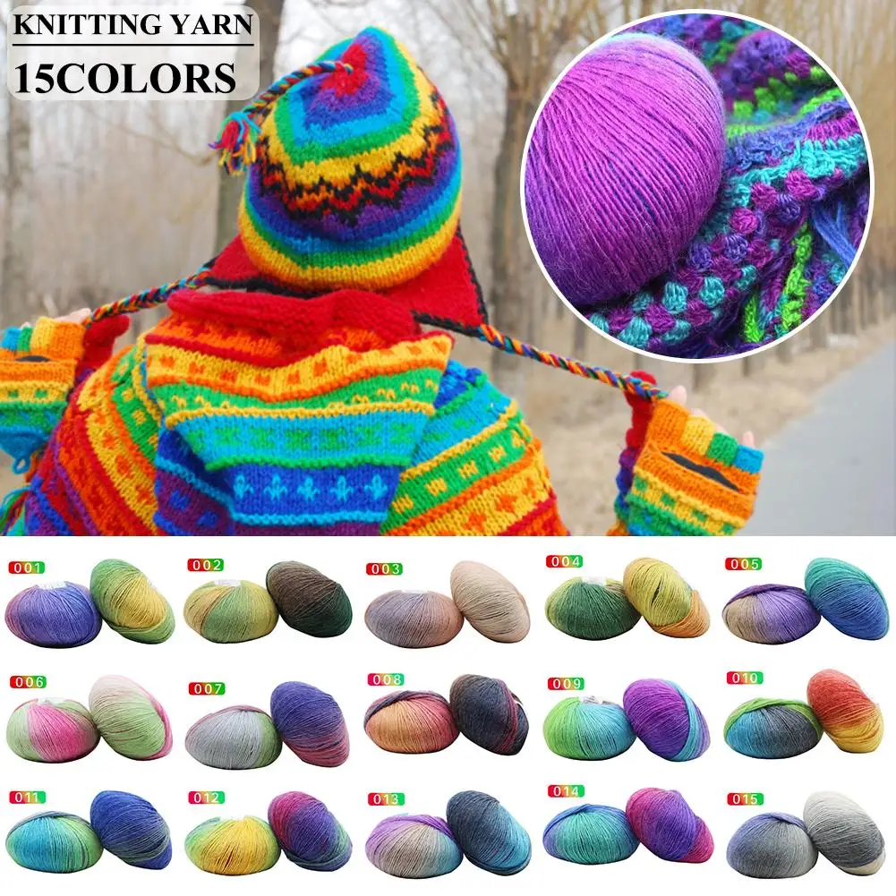 

Rainbow Pure Wool Gradient Color Thick Needle Sewing Hook Shawl Hat Scarf Wool Knitting Yarn 15 Color #YO