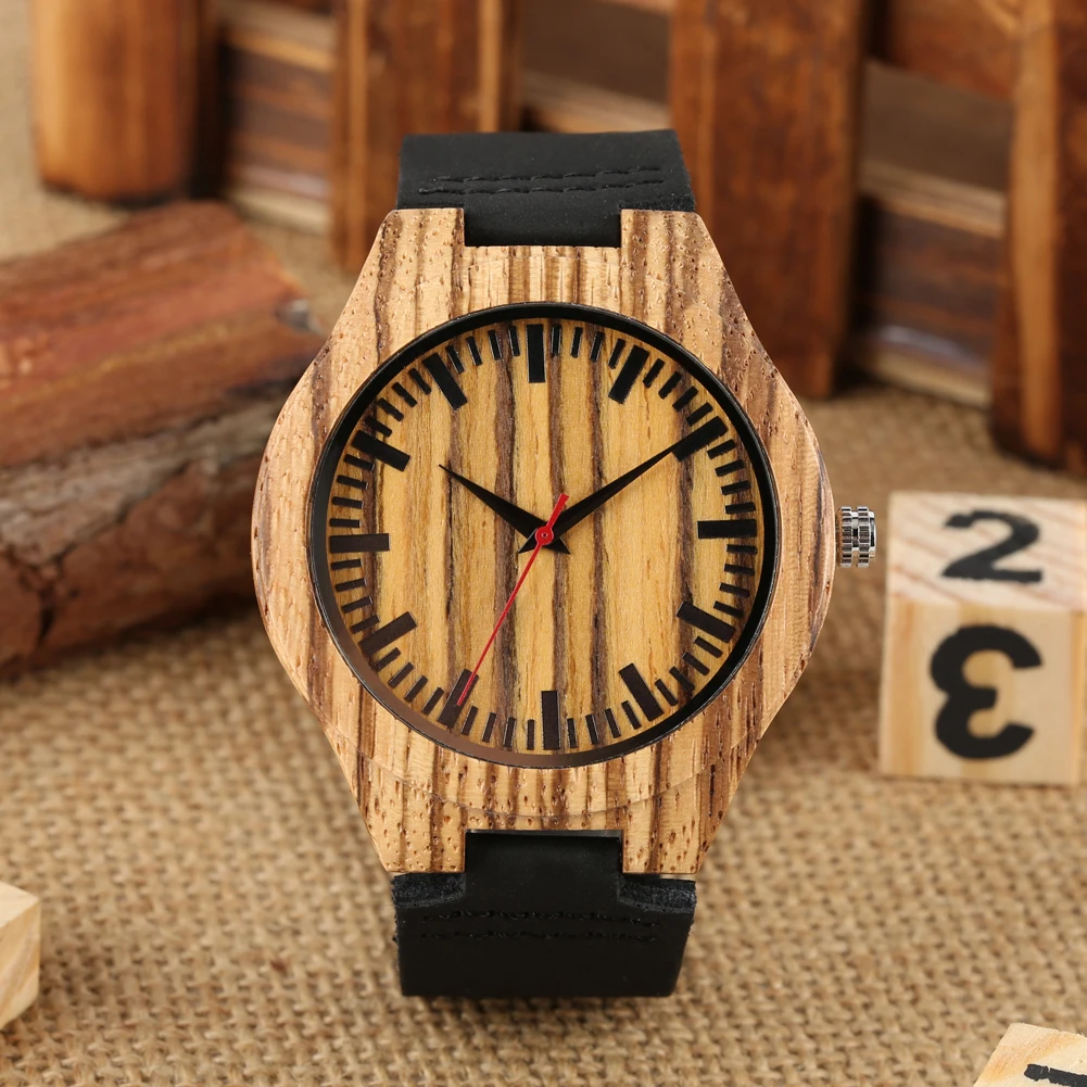 Деревянные часы черный кожаный ремешок легкий большой циферблат из натурального дерева часы Environ для мужчин tal защита кварцевые для мужчин