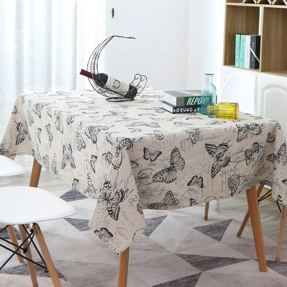 

Rectangle Tablecloth Cotton Linen Wrinkle Free Anti-Fading Tablecloth Washable Dust-Proof Table Cloth For Kitchen Dining Room