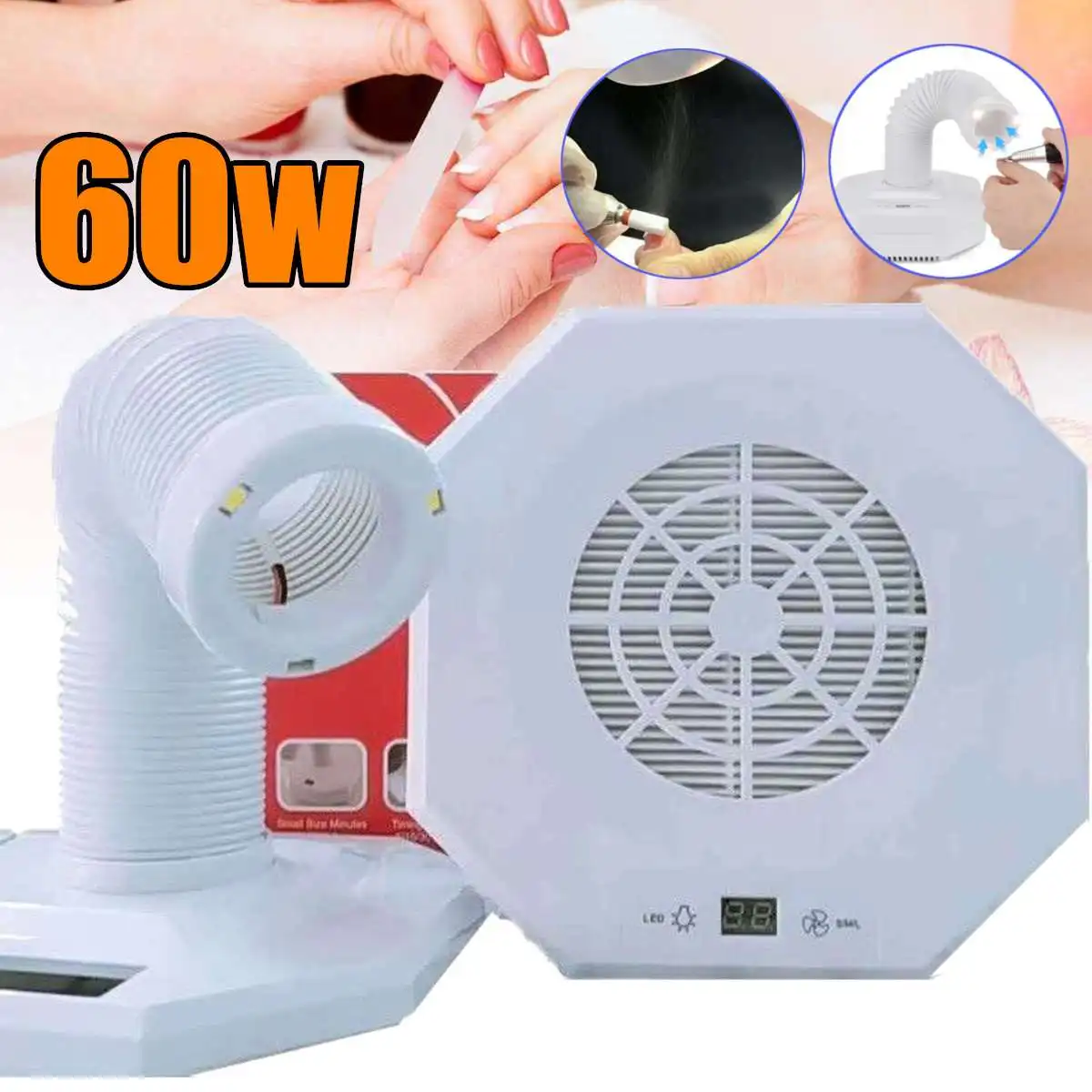

LED Nail Art Salon Dust Collector Vacuum Suction Cleaner Manicure Machine Portable DIY Nails Tools Nail Art Equipment 60W
