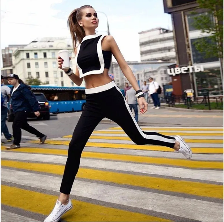 

Women Tracksuit Fitness Sport Suit Yoga Legging Vest Kits Woman Sportswear Gym Workout Set Running Jogging Black 2018 L