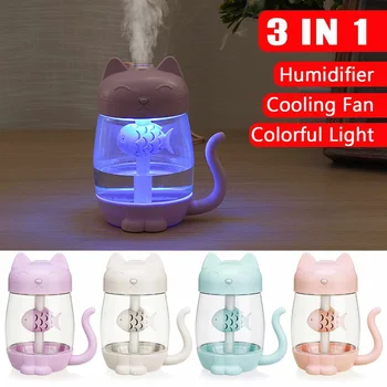 

3 in 1 350ML USB Cat Air Humidifier Ultrasonic Cool Mist Mini Humidifier With LED Light Mini USB Fan Home office Car Air Freshen