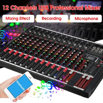 

Karaoke Audio Mixer with USB Professional 12 Channel bluetooth Studio DJ Mixing Console Amplifier Digital KTV Sound Mixer 48V