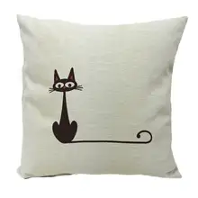 Funda de almohada cuadrada de gato negro Vintage Popular funda de cojín de lino sofá decoración de coche