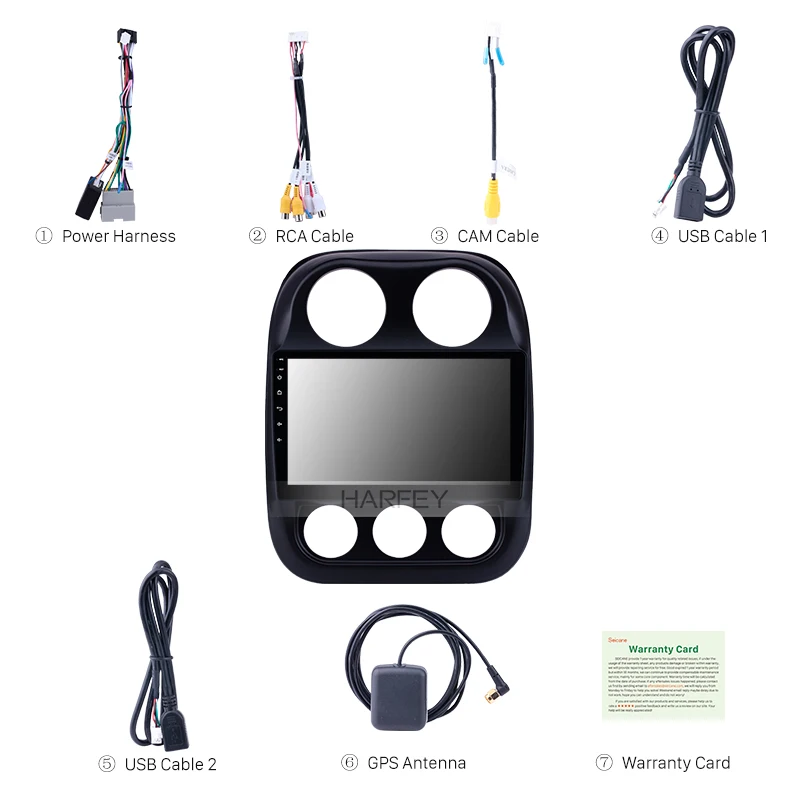 Clearance Harfey Android 8.1 GPS Navigation 10.1" HD Car Radio for Jeep Compass 2010-2016 Bluetooth Mirror Link WIFI USB head unit 2 din 3