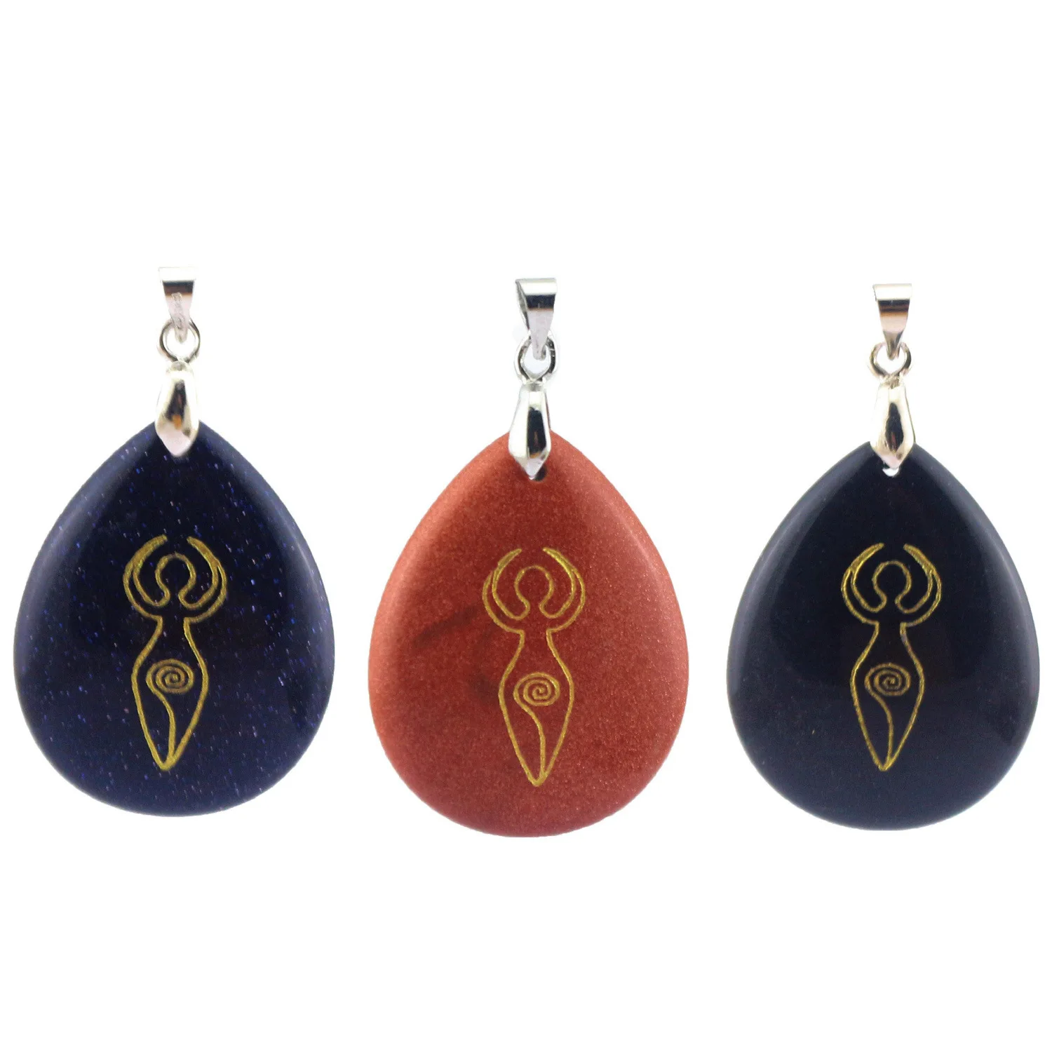 

Natural Crystal Jewelry Humanoid Yoga Chakra Spiral Pendant Standing Goddess Necklace For Women Man