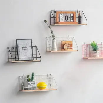 

Creative Wall Hanging Iron Craft Basket Vase Books Storage Rack Wall Shelf Kitchen Organizer Bathroom Accessories