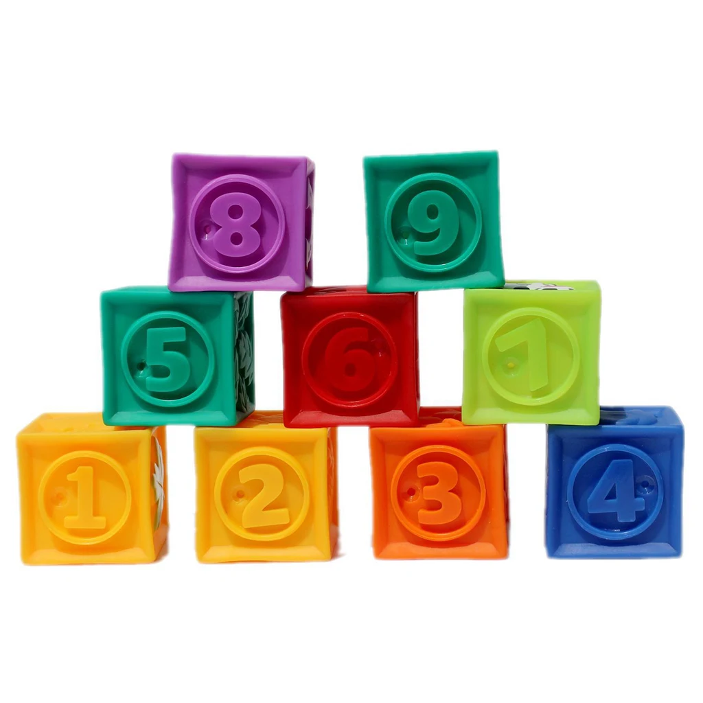 9 Pieces Soft Silicon Cartoon Numbers Animals Blocks Stacking Cognitive Toy Early Learning for Kids/Toddler Playset