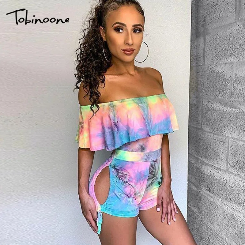 

Tobinoone Bohemian Print Lace Up Jumpsuits Rompers Off Shoulder Plus Size Women Jumpsuit Summer Beach Sexy playsuit Overalls