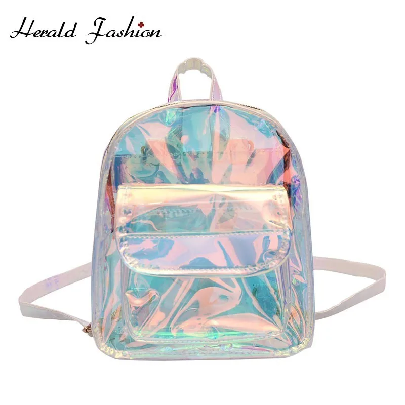 Us 11 99 40 Off Herald Fashion Women Transpa Backpack Quality Pvc Cool Mini Clear Bag Student Harajuku School Holographic Small In