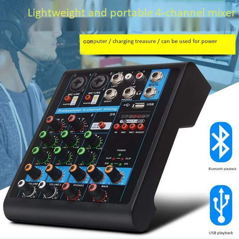 

Eu Plug Professional 4-Channel Small Bluetooth Mixer With Reverb Effect Home Karaoke Usb Live Stage Karaoke Performance Confer