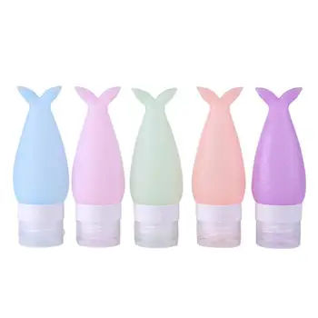 

48/90ml Refillable Bottles Cartoon Fish Tail Empty Silicone Squeeze Bottles Shower Lotion Bath Shampoo Portable Travel Container