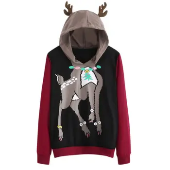

Women Ladies Christmas Long Sleeve Hoodie Sweatshirt Cute Loose Hooded Coat Pullover Tops