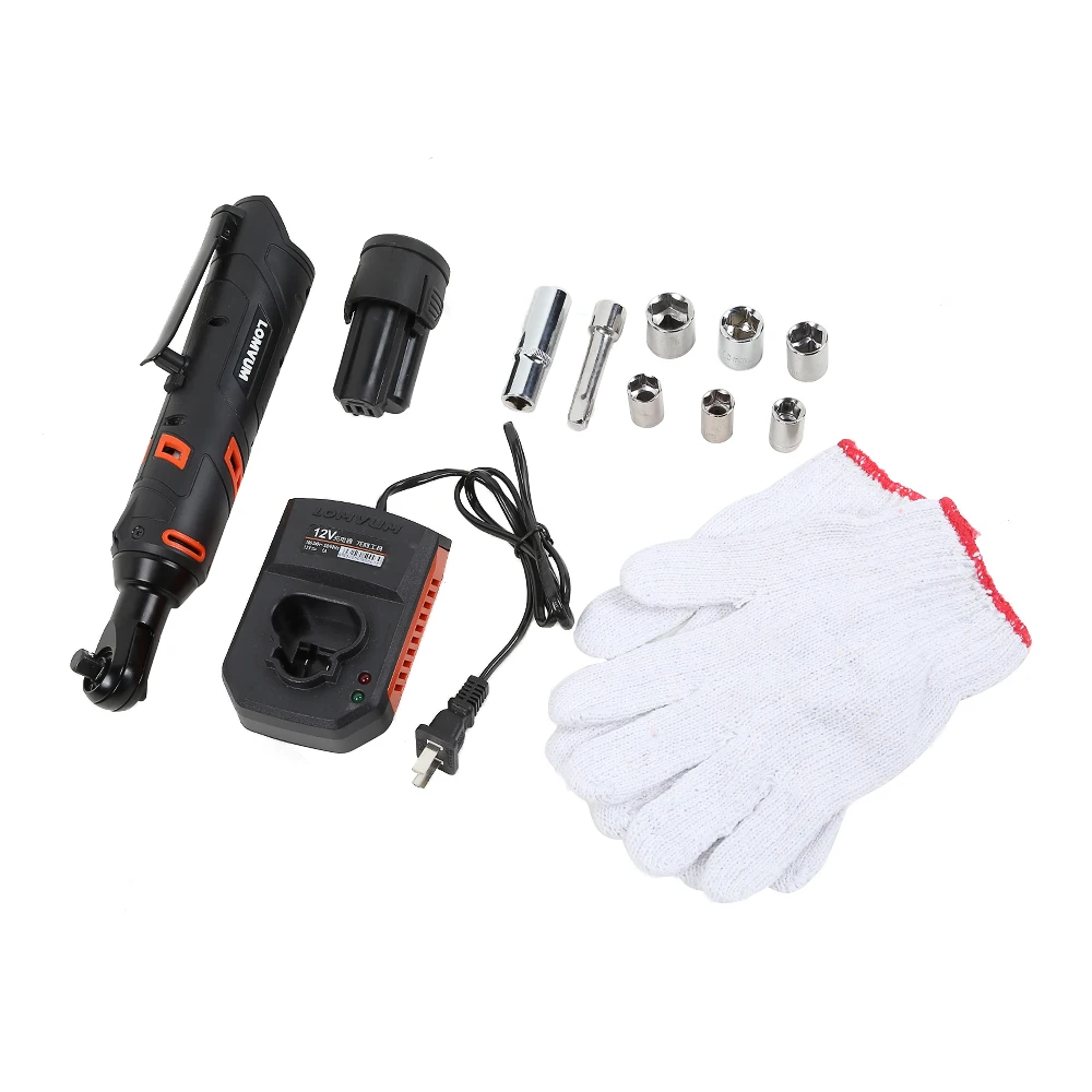 

Lomvum 60Nm 12V Lithium-Ion Battery Electric Ratchet Wrench with Sockets Multiple Ventilation Design Power Tools for Repairing