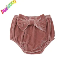 Повседневные штаны для новорожденных девочек, шорты из плюша, популярные бархатные шаровары с золотым бантом